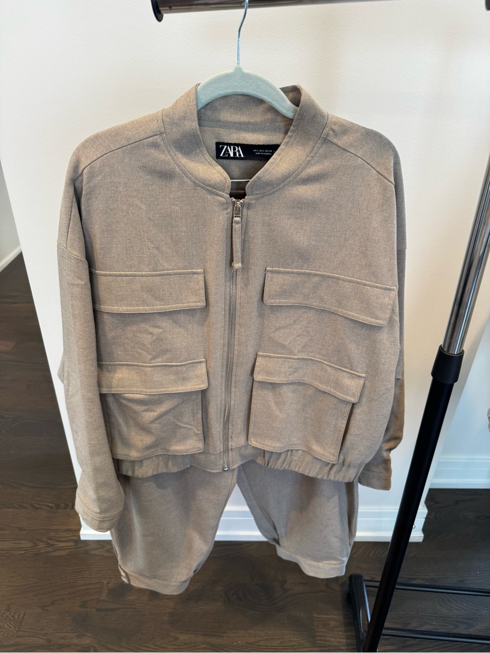 Zara Taupe Utility Jacket with Front Flap Pockets & matching pants